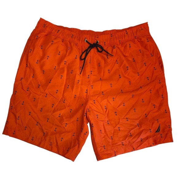 Nautica Other - Nautica Mens Orange Anchor Print Swim Trunks Mesh Lined Board Shorts XL